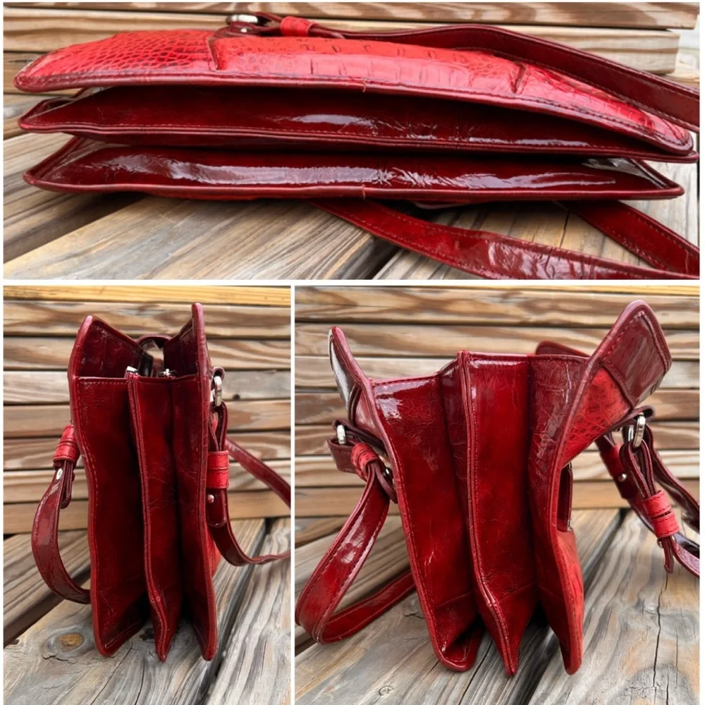 - Red Reptile Embossed Leather Shoulder Bag! EUC!